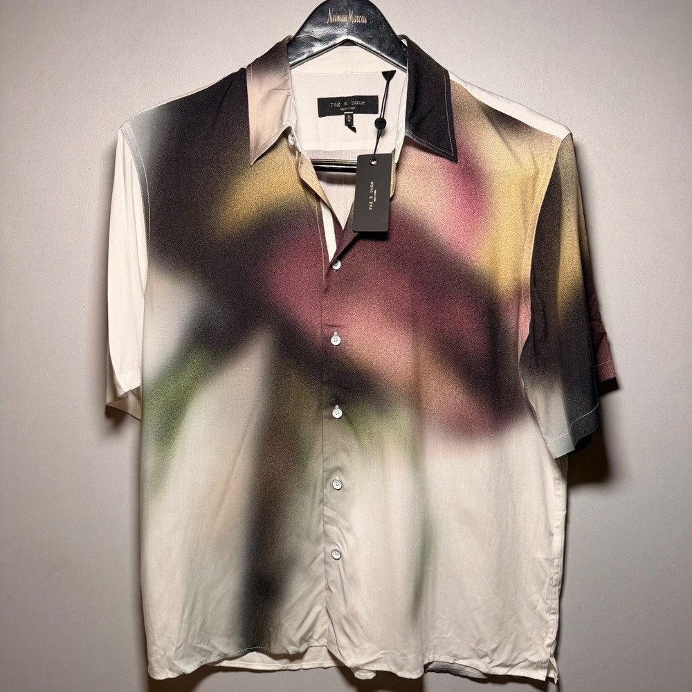 Rag & Bone Dalton Rose Shirt Mens M White Red Rose Viscose Abstract Floral Top